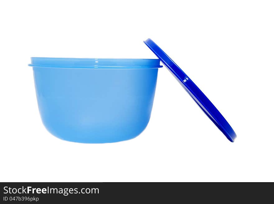 A big blue plastic box for a meal on a white background. A big blue plastic box for a meal on a white background