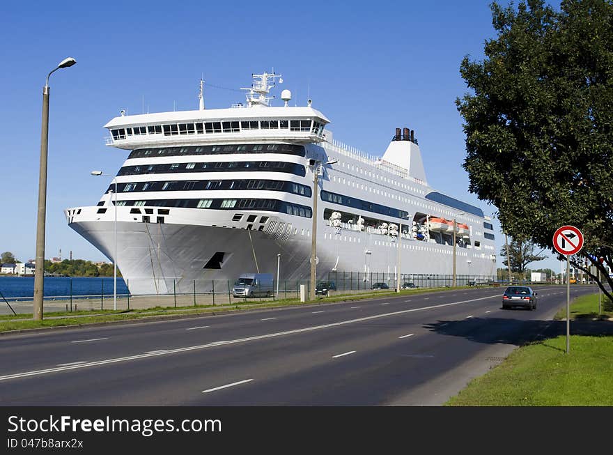 Modern cruise ship in Riga, Latvia