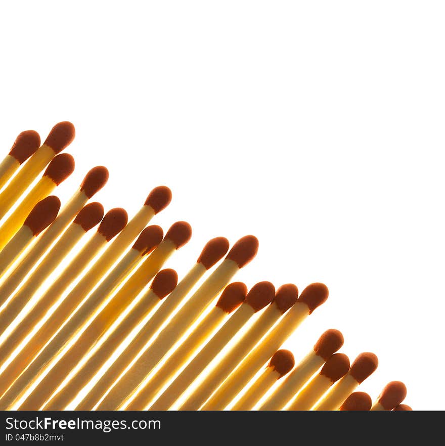 Set of Matches close up on white background / with copy space / back lit