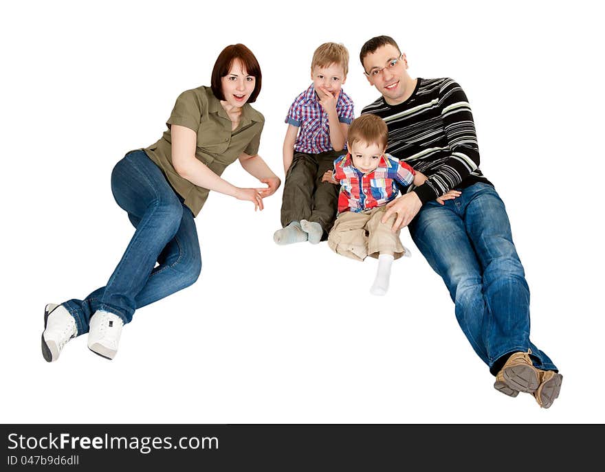 Family of four isolated on white background