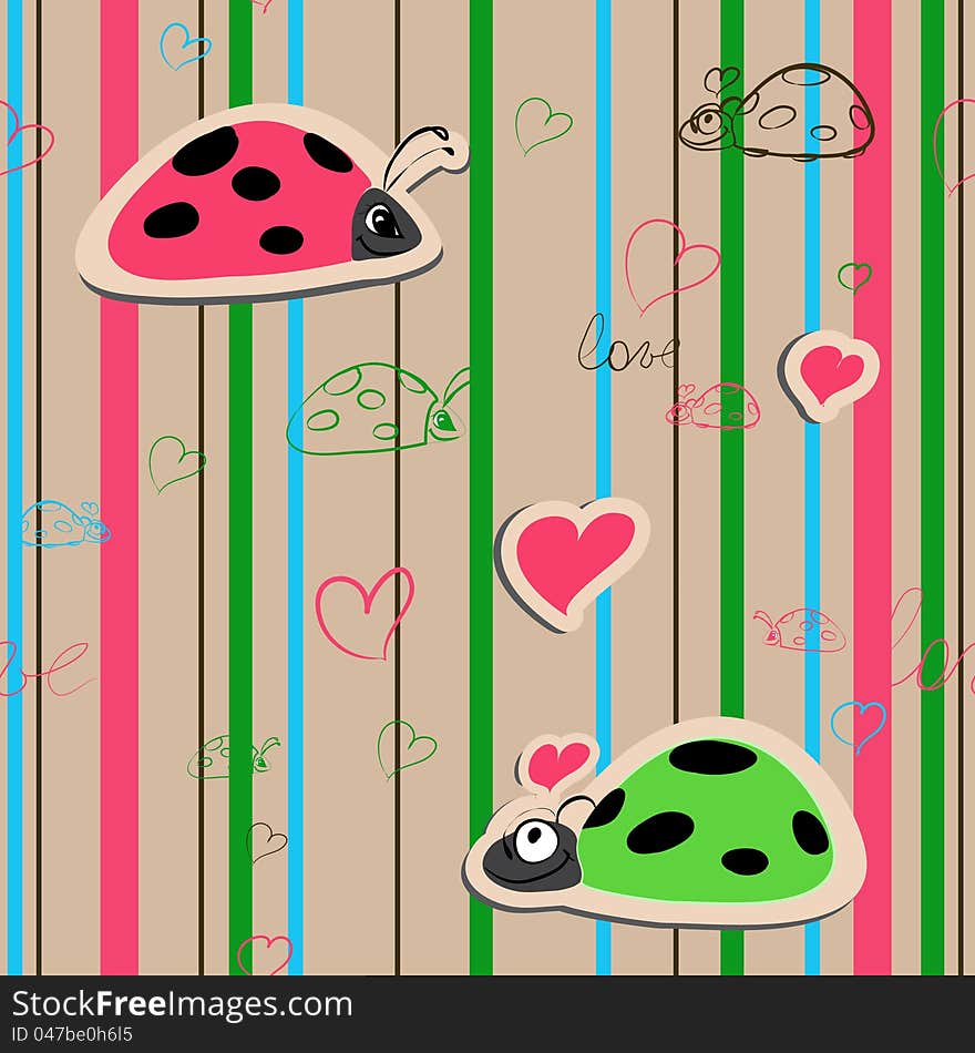 Vector seamless wallpaper with ladybirds