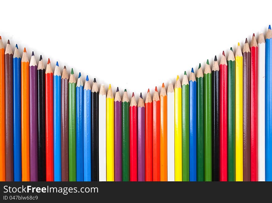 Various colour pencils isolated on the white background