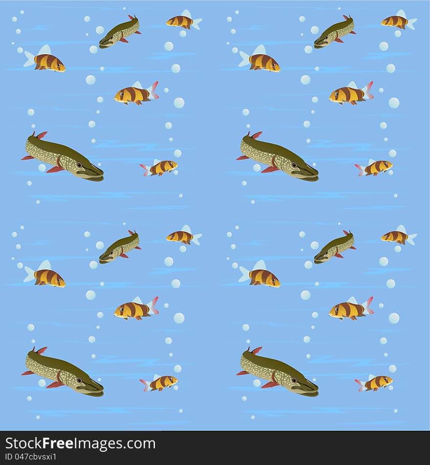 The underwater world. Seamless background with the image of river fish. The underwater world. Seamless background with the image of river fish.