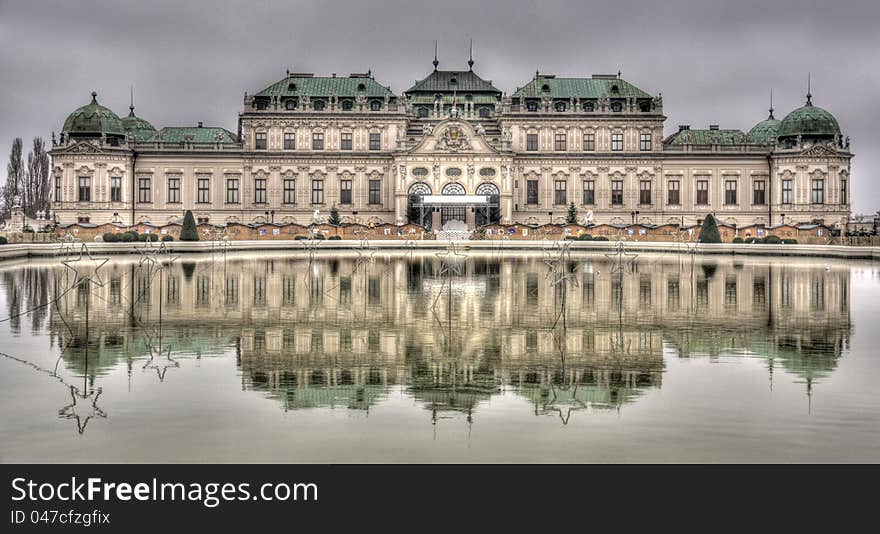 Palace in water reflection