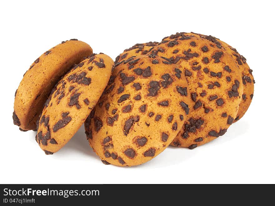 Chocolate homemade pastry cookies on white background