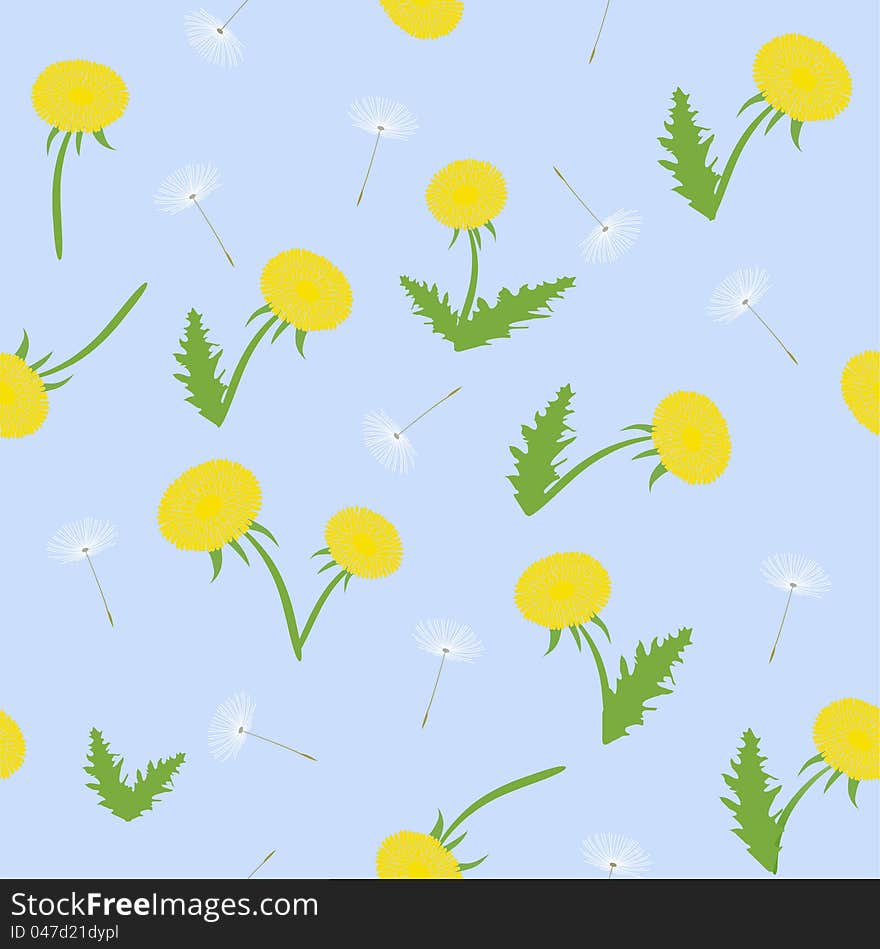 Seamless vector floral pattern with cute dandelions. Seamless vector floral pattern with cute dandelions