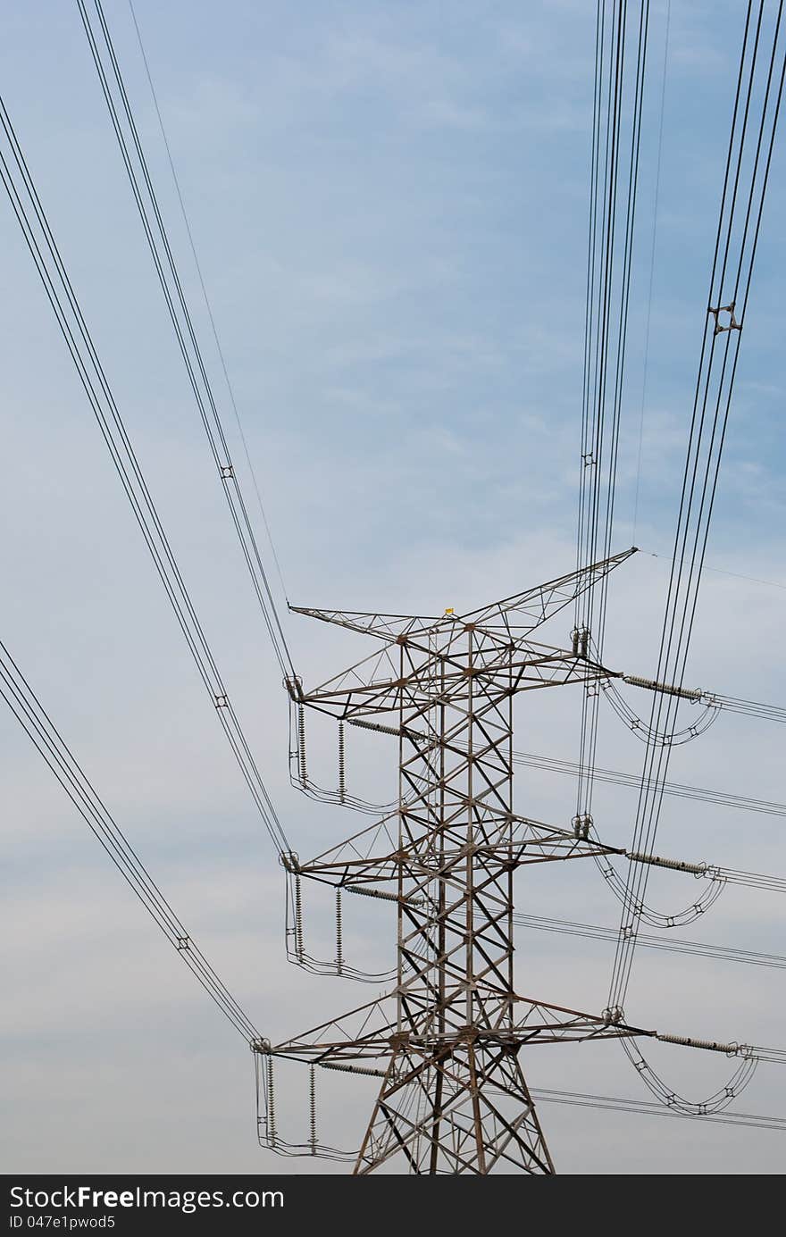 High voltage pillar with blue sky