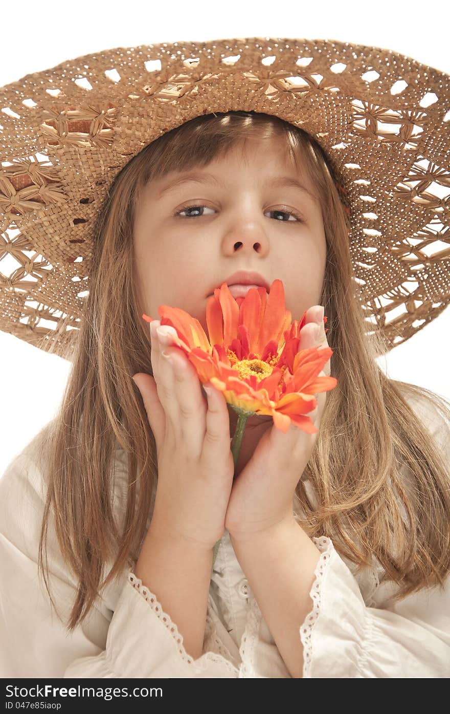 Girl with straw hat and flower. Girl with straw hat and flower