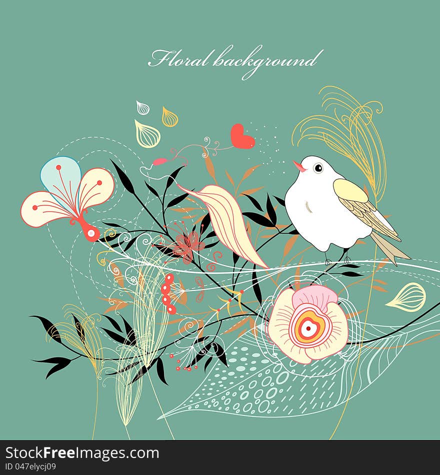 Floral background with a bird