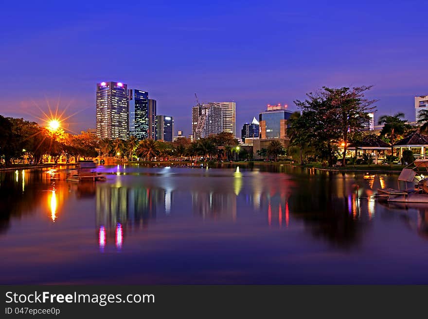 City and the river at night.