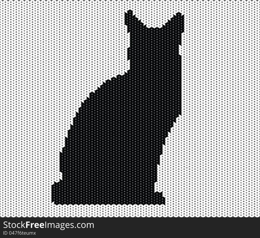 Silhouette of cat from knitted texture, vector illustration