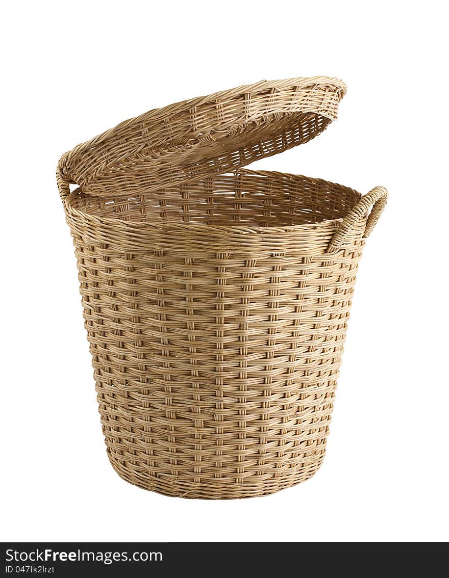 Hand made rattan basket on white background open for touching your images into it