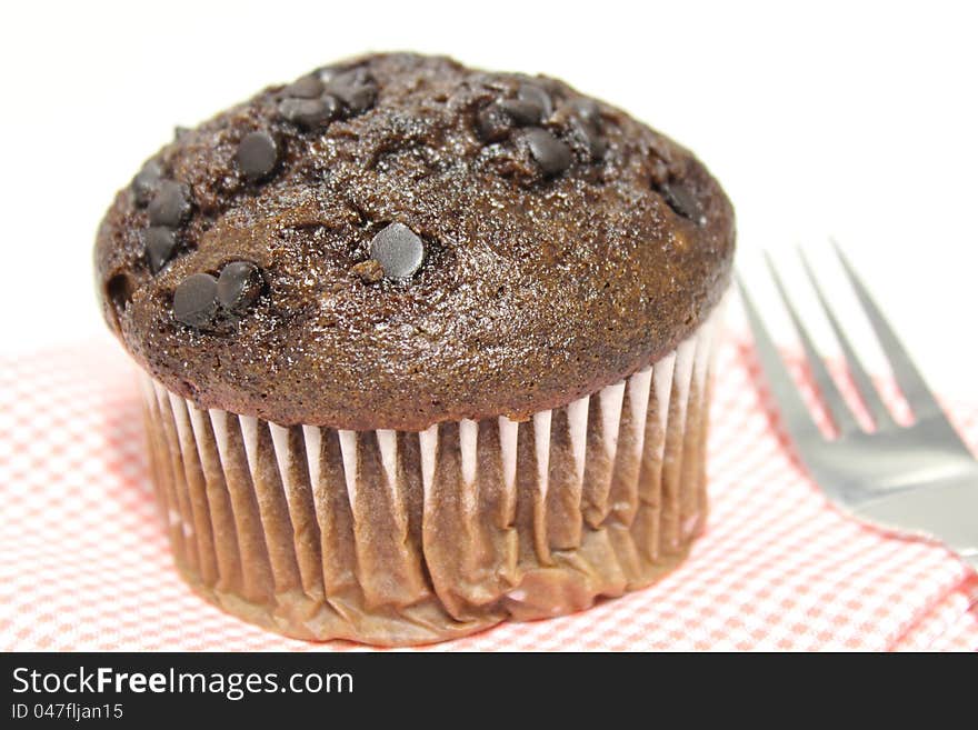 Chocolate Chip Muffin and fork. Chocolate Chip Muffin and fork