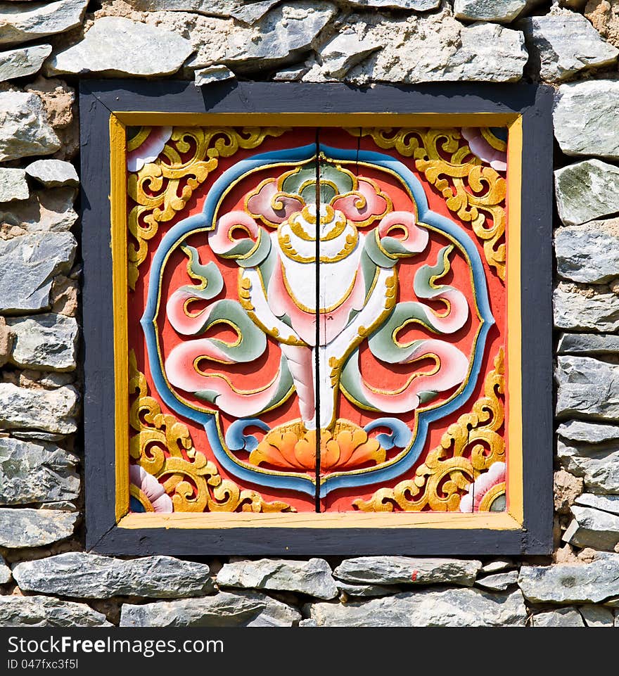 Window at an Phutan temple. Art of Ancient. Window at an Phutan temple. Art of Ancient.