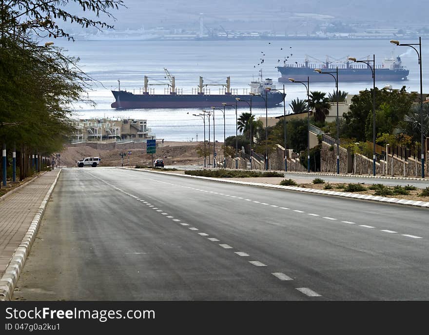 Street running to the Red Sea, Eilat, Israel