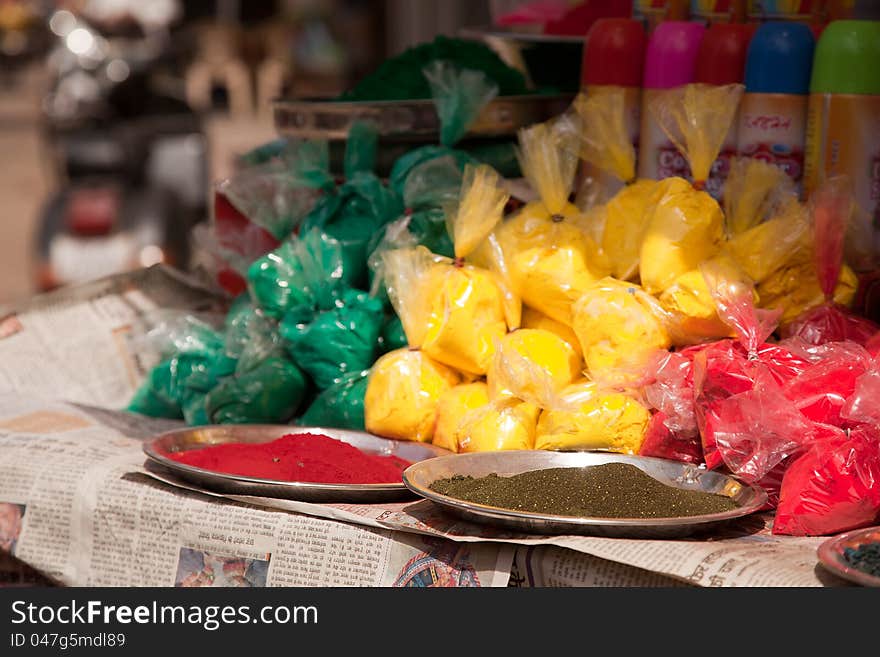 Different colors for sale in india on the occasion of holi (holli)festival. Different colors for sale in india on the occasion of holi (holli)festival