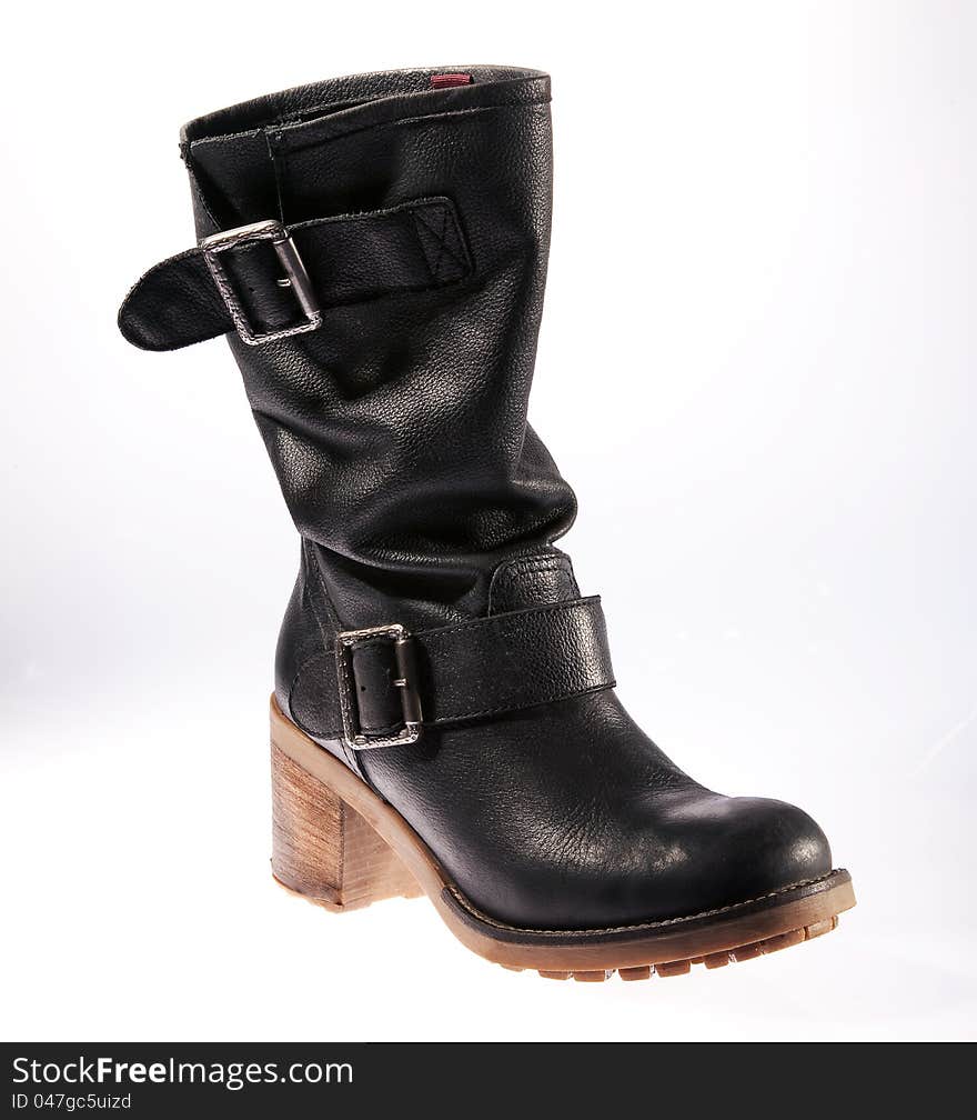 Black leather female retro boot