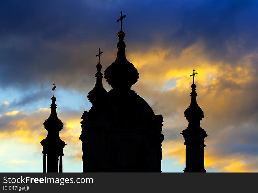 Silhouette Of St. Andrew Cathedral In Kiev