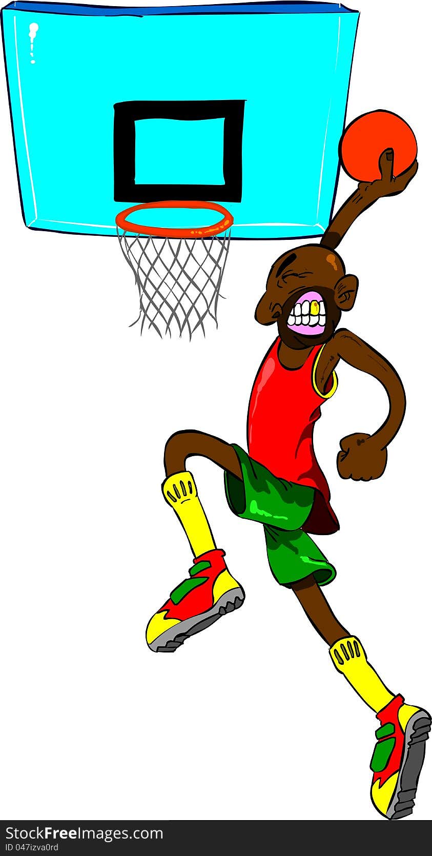 Funny drawing of a full color cartoon style basketball player. Perfect for t-shirts, webs or full size banners. High resolution pic. Also available as Adobe Illustrator (AI) format. Funny drawing of a full color cartoon style basketball player. Perfect for t-shirts, webs or full size banners. High resolution pic. Also available as Adobe Illustrator (AI) format.