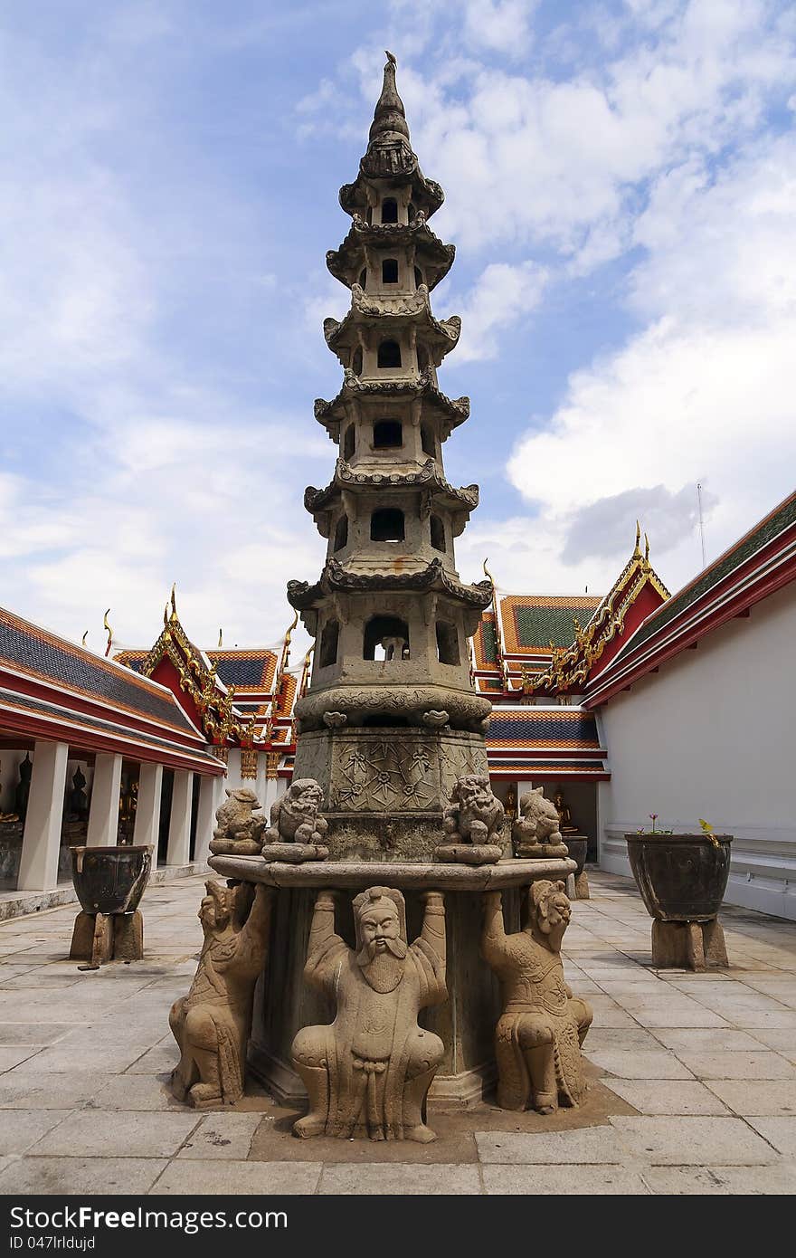 Pagoda in thailand in clear sky .