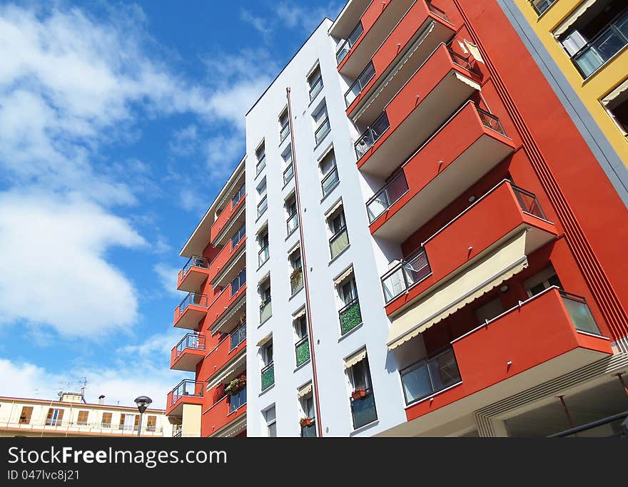 Detail of modern colored houses in la spezia,italy