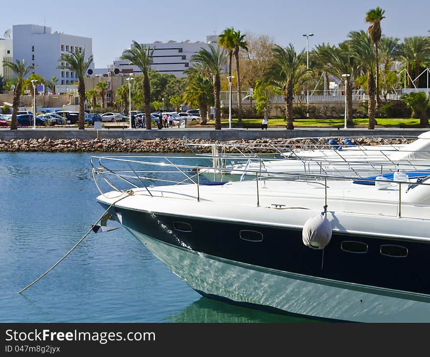 Moored yachts in marina of Eilat, Israel