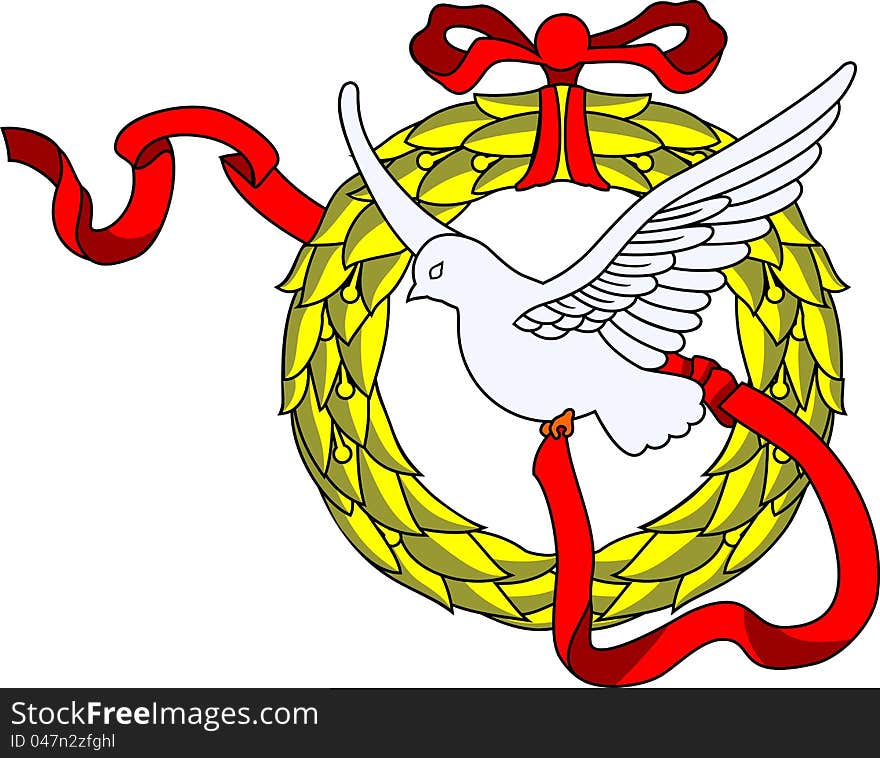 Victory's symbol dove with laurel garland