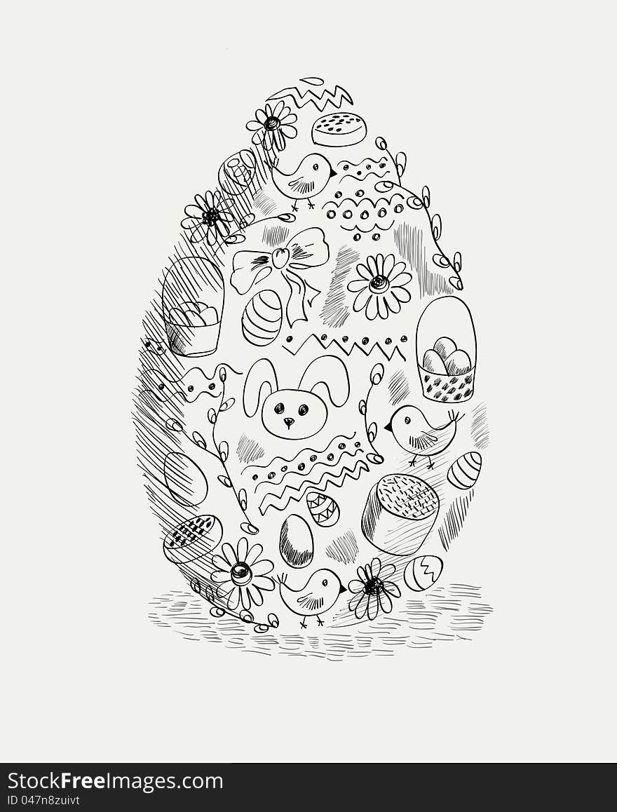 Doodle egg for Easter holiday and design element.