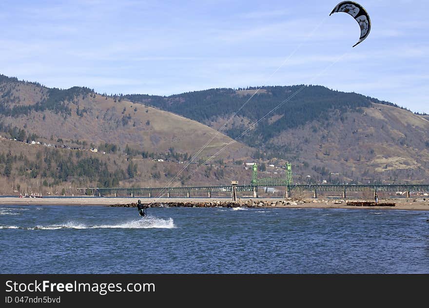 Wind surfers enjoying the pull, Columbia River Gorge OR. Wind surfers enjoying the pull, Columbia River Gorge OR.