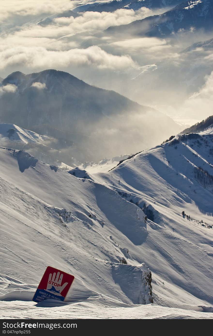 Clouds in mountains in winter