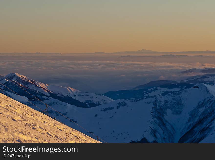 Caucasus mountains in the evening