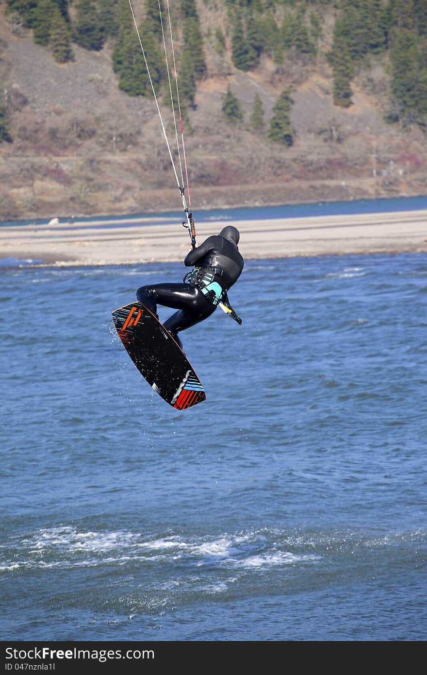 Wind surfer riding the wind, Hood river OR.