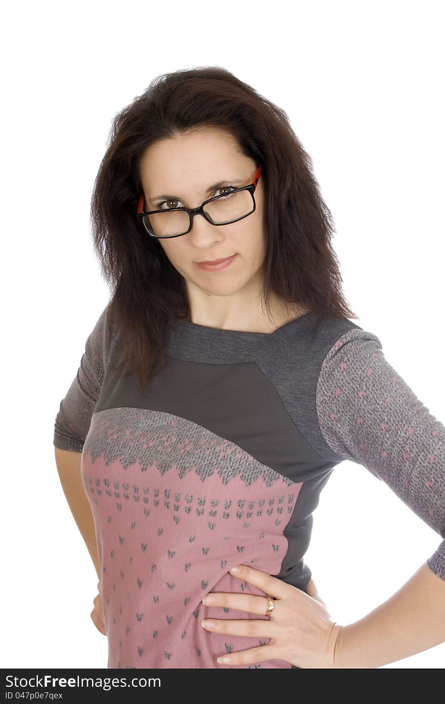 Young angry woman in glasses on white background. Young angry woman in glasses on white background