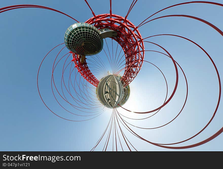 360 degrees panorama of suspended bridge