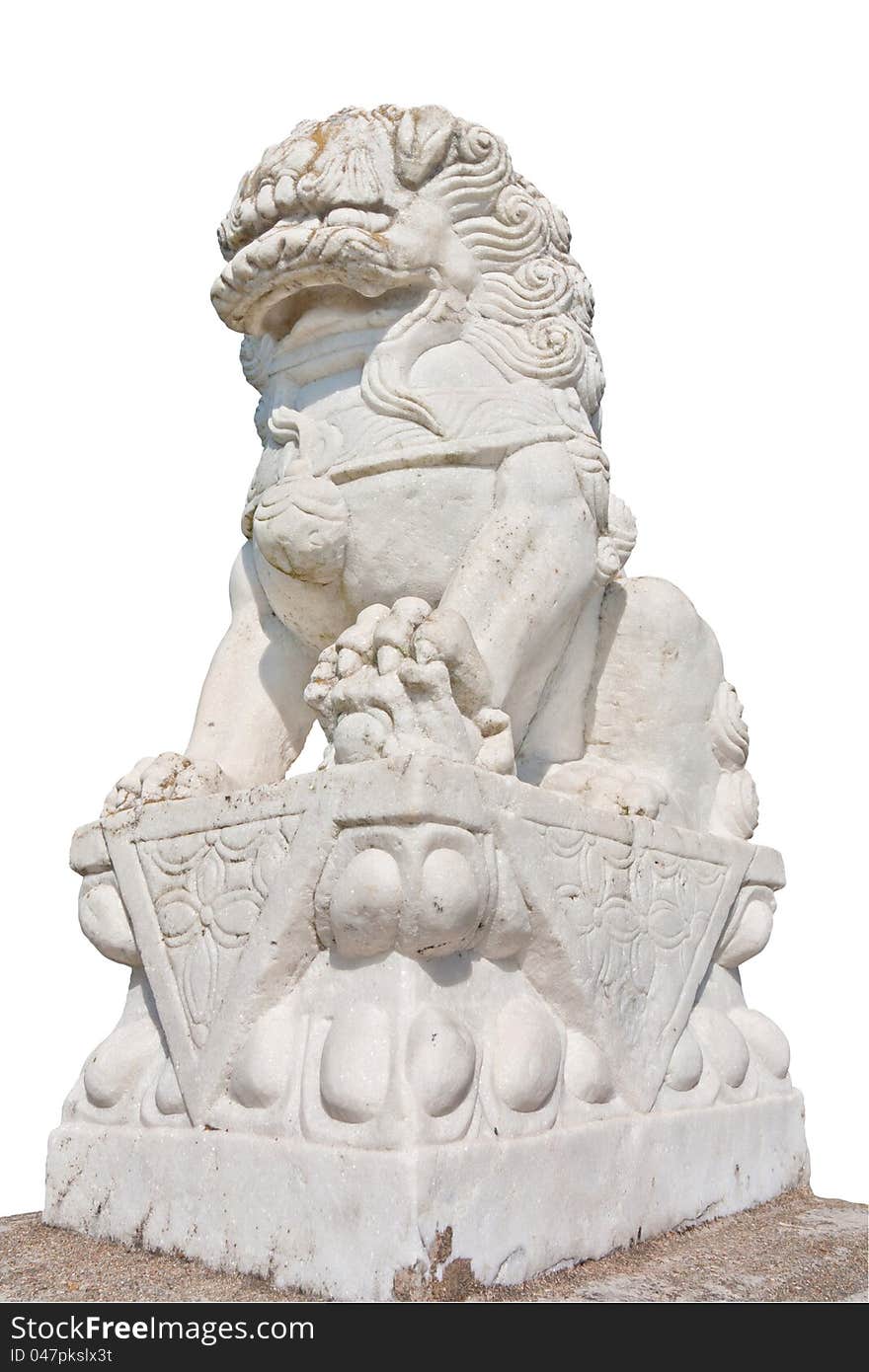 A Chinese Style White Stonr Lion which is used to guardian local peace. A Chinese Style White Stonr Lion which is used to guardian local peace