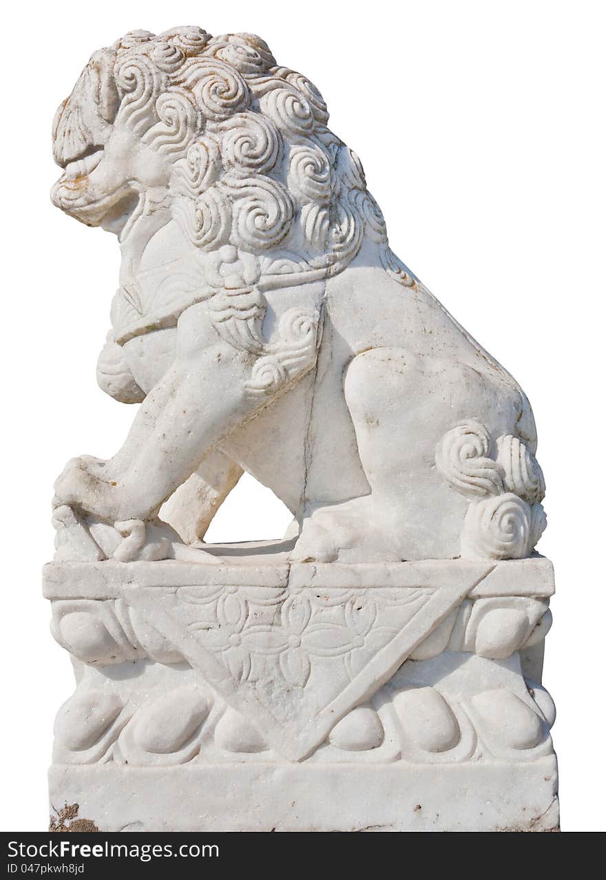 A Chinese Style White Stonr Lion which is used to guardian local peace. A Chinese Style White Stonr Lion which is used to guardian local peace