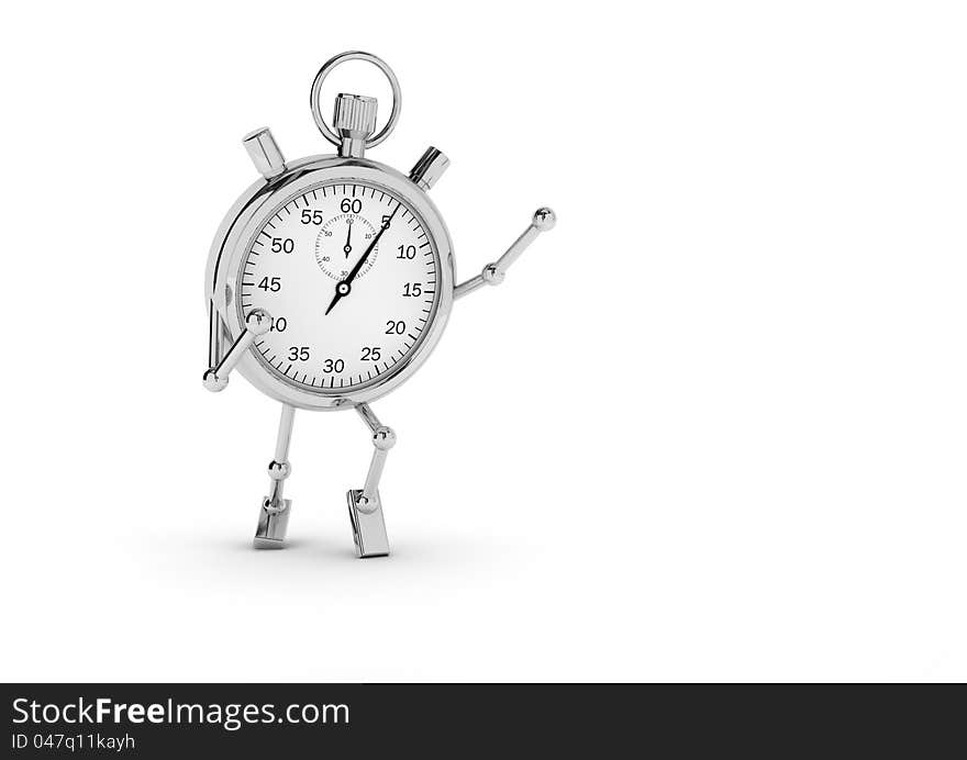 Stopwatch with legs and arms that exults on a white background. Stopwatch with legs and arms that exults on a white background.