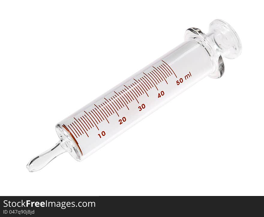 Hypodermic glass syringe isolated on white background