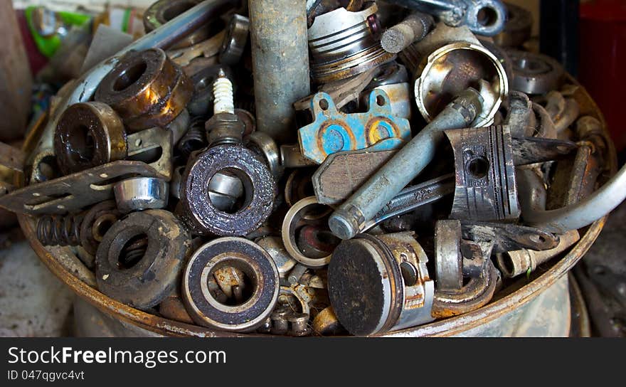 The remains of motorcycle spare parts. The remains of motorcycle spare parts