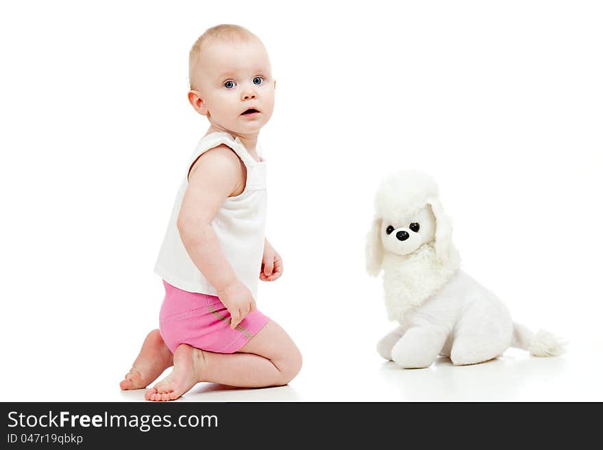 Cute baby with soft toy dog. Cute baby with soft toy dog