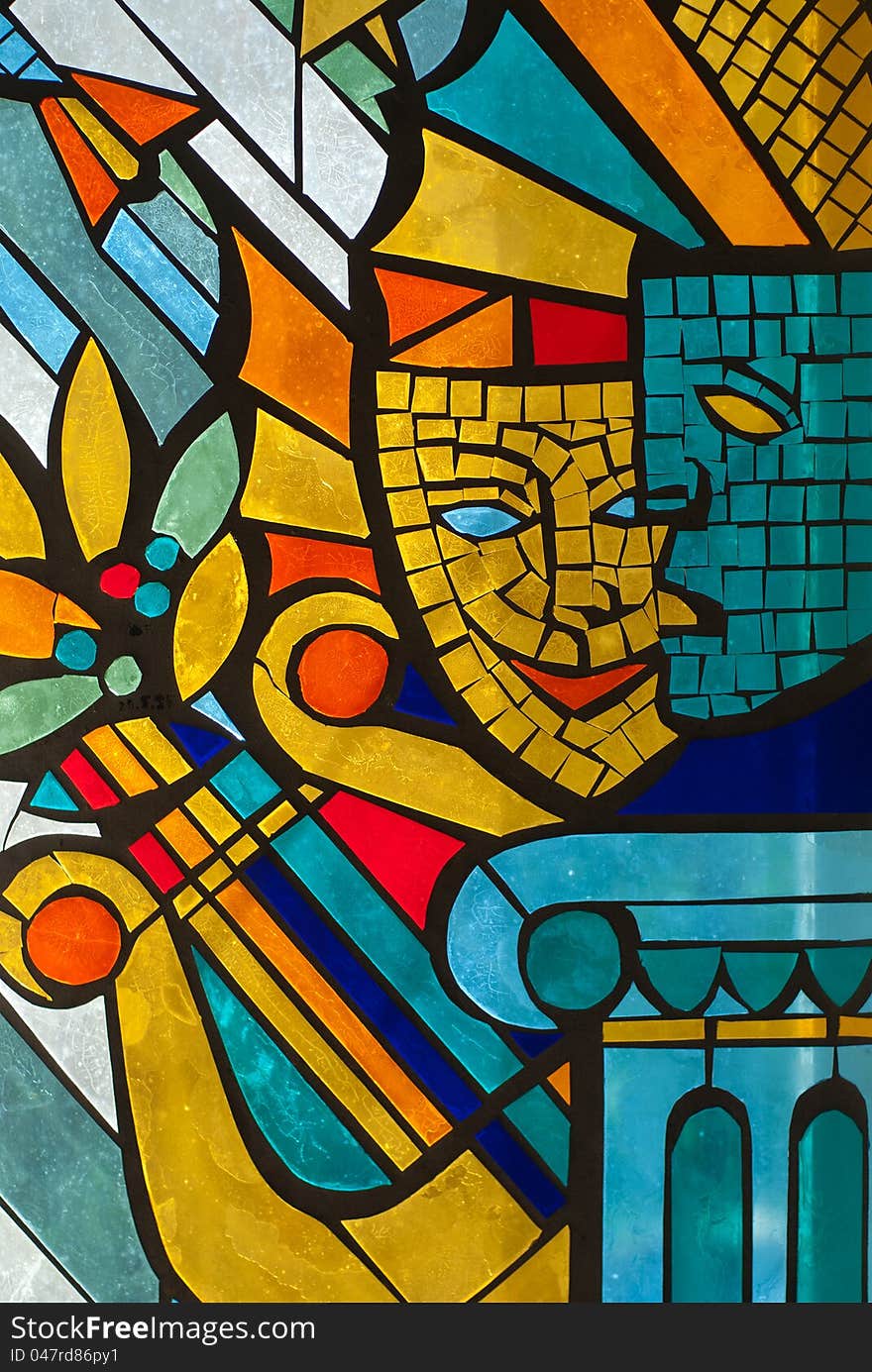 The fragment of coloured stained glass window