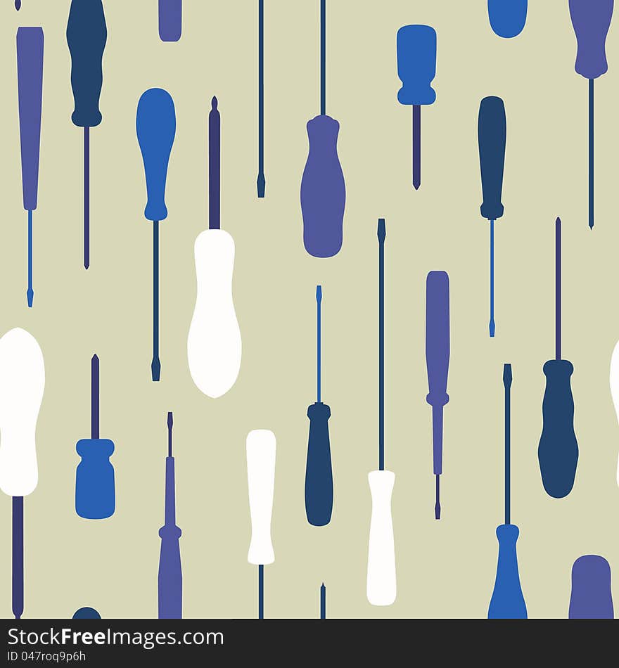 Seamless screwdrivers silhouettes background.