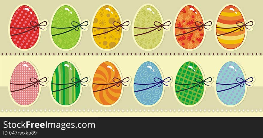 Colorful decorative ribboned Easter eggs collection