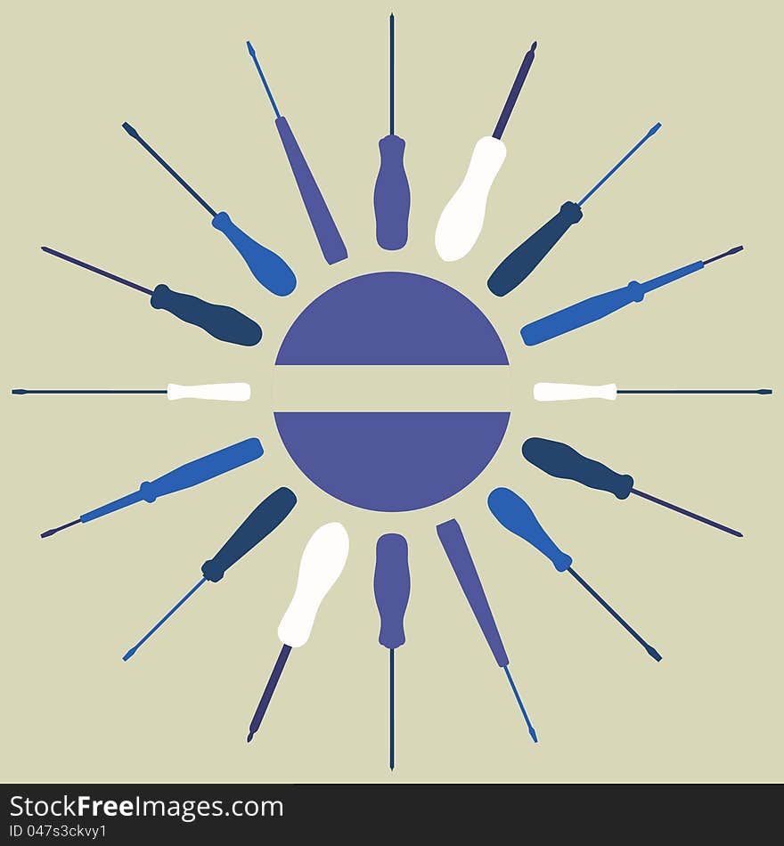 Screwdrivers silhouettes round frame.