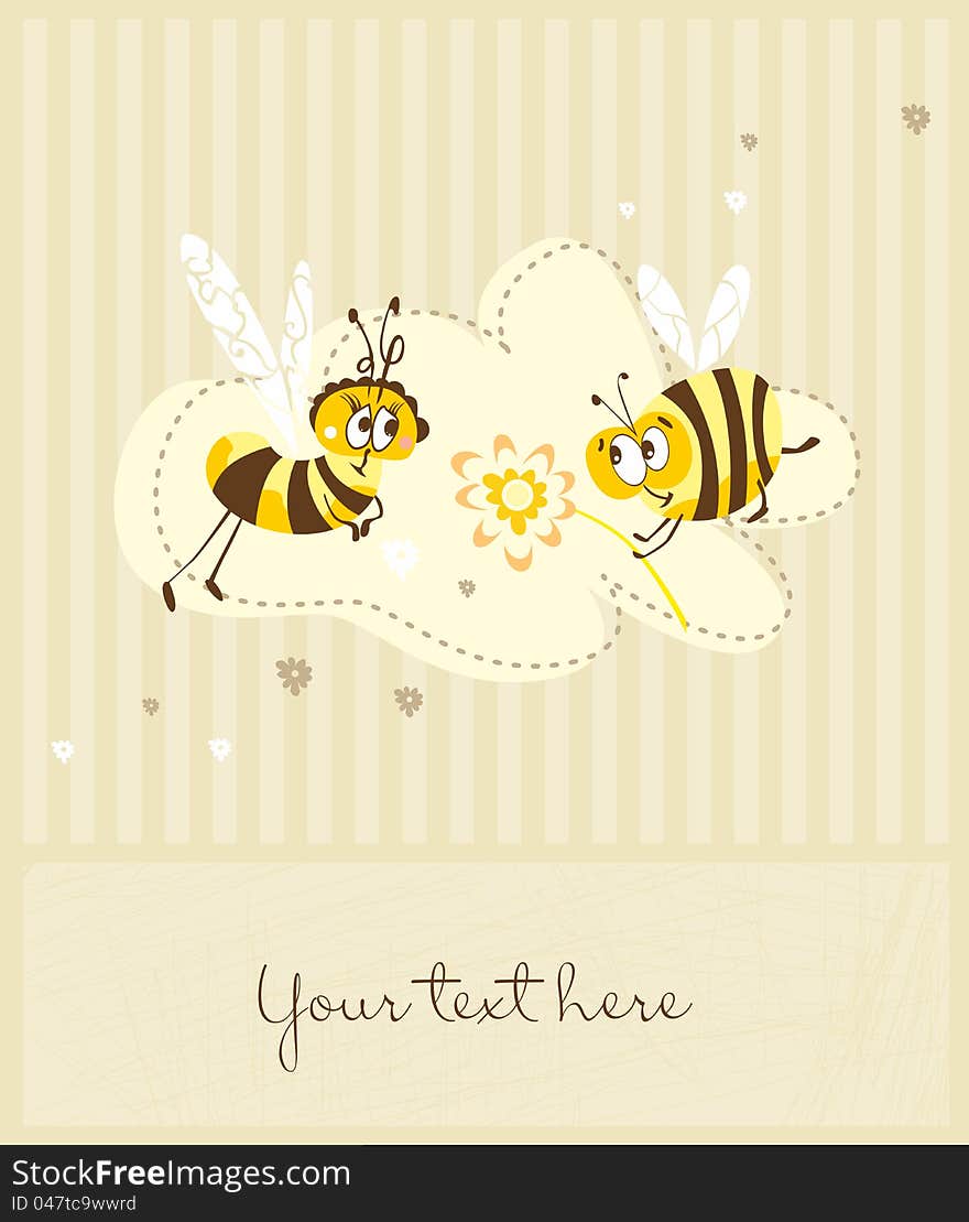 Cute postcard in retro style with funny bees. Cute postcard in retro style with funny bees