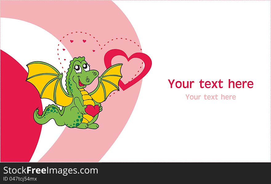 Lovely pink greeting card with dragon-girl. Lovely pink greeting card with dragon-girl