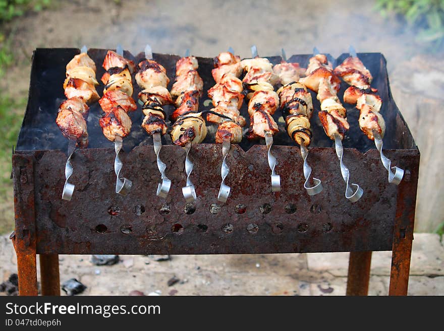 Barbecue meat of pork with smoke