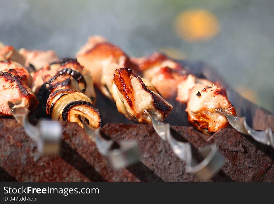 Barbecue meat of pork with smoke