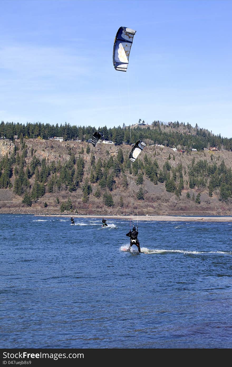 Wind surfers enjoying the pull, Columbia River Gorge OR. Wind surfers enjoying the pull, Columbia River Gorge OR.