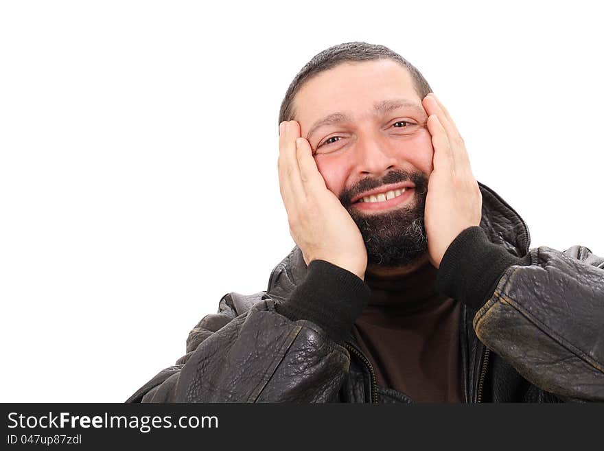 Amazed man portrait isolated on white background